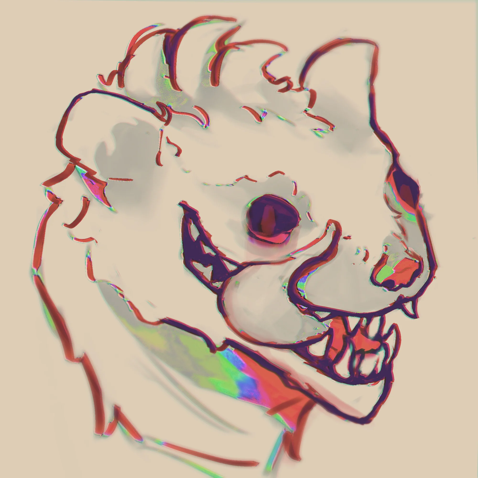 Surreal, colorful illustration of a creature resembling a rat with exaggerated features, vibrant outlines, and a mischievous grin on a neutral background.